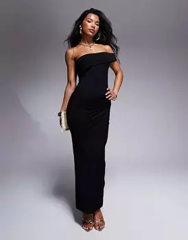 Платье миди с имитацией бардо и драпированной юбкой-карандаш черного цвета ASOS DESIGN