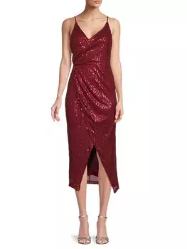 Платье миди с искусственным запахом и пайетками Area Stars, цвет Burgundy