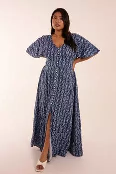 Платье миди с изогнутыми пуговицами Blue Vanilla, синий