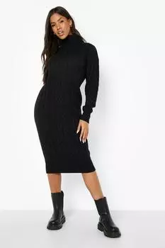 Платье миди с кабельным вязанием Boohoo, черный