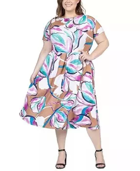 Платье миди с карманами и короткими рукавами больших размеров 24seven Comfort Apparel, мультиколор