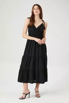 Платье миди с кисточками, связанное крючком Forever 21, черный