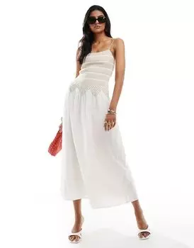 Платье миди с контрастной нитью и заниженной талией белого цвета & Other Stories