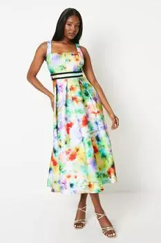 Платье миди с контрастной отделкой и цветочным принтом Scuba Coast, мультиколор