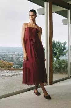 Платье миди с контрастным кружевом ZARA, бордовый