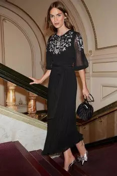 Платье миди с короткими рукавами, декорированное плиссе Love & Roses, черный