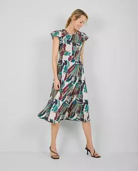 Платье миди с короткими рукавами и оборками Trucco, мультиколор