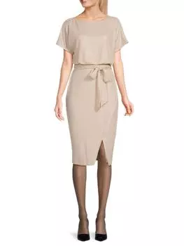 Платье миди с короткими рукавами и искусственным запахом Kensie, цвет Champagne