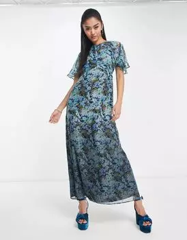 Платье миди с короткими рукавами и цветочным принтом ASOS