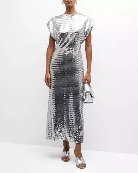 Платье миди с короткими рукавами и пайетками арганового цвета SIMONMILLER, цвет Satellite Silver