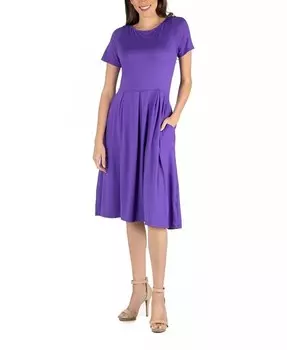 Платье-миди с короткими рукавами и карманами 24seven Comfort Apparel, фиолетовый