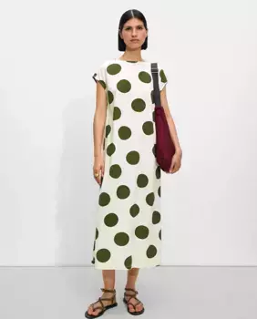 Платье миди с короткими рукавами и принтом в горошек Parfois, белый