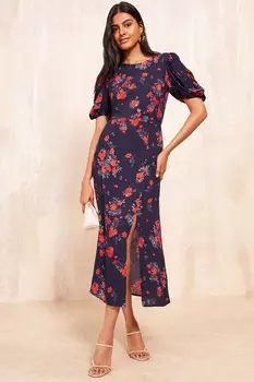 Платье миди с короткими рукавами и сборками Friends Like These, синий