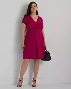 Платье миди с короткими рукавами и запахом Lauren Ralph Lauren Woman, розовый