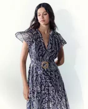 Платье миди с короткими рукавами и принтом, с поясом Tintoretto, синий