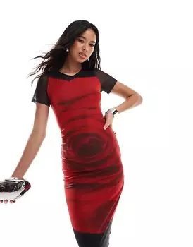 Платье-миди с короткими рукавами и цветочным мотивом London в черном цвете Rare