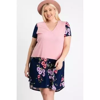 Платье миди с короткими рукавами и цветочным принтом, с передним карманом FASHNZFAB, цвет navy floral