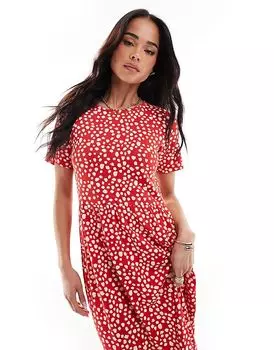 Платье миди с короткими рукавами и пятном красного цвета Wednesday's Girl