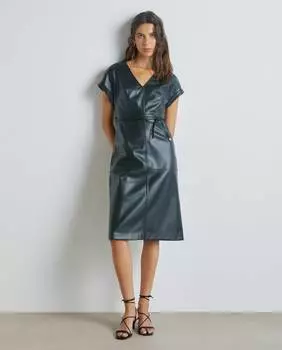 Платье миди с короткими рукавами и эффектом кожи Easy Wear, темно-зеленый