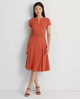 Платье миди с короткими рукавами и поясом Lauren Ralph Lauren, красный