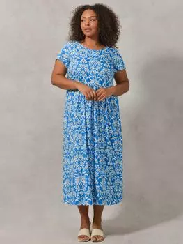 Платье миди с короткими рукавами и принтом Live Unlimited, синий