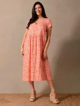 Платье-миди с короткими рукавами и V-образным вырезом Live Unlimited, оранжевый