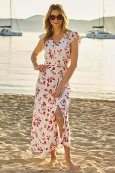 Платье миди с короткими рукавами и V-образным вырезом Sosandar, бежевый