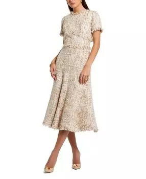 Платье-миди с короткими рукавами из букле А-силуэта Mac Duggal, розовый