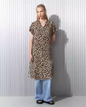 Платье миди с короткими рукавами, пояс из рафии Easy Wear, песочный