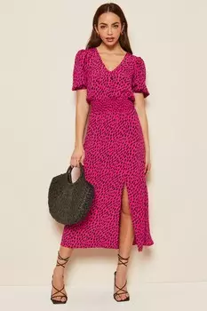 Платье миди с короткими рукавами V-образным вырезом и сборкой на талии Friends Like These, розовый