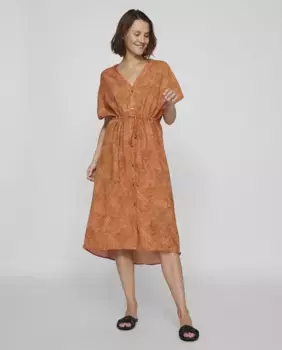 Платье миди с короткими рукавами Vila, светло-коричневый