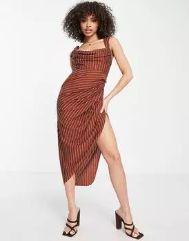Платье миди с корсетом из льняной драпировки и полосатым принтом ASOS DESIGN ASOS DESIGN