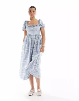 Платье миди с корсетом в клетку New Look синего цвета