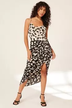 Платье миди с кремовым принтом и анималистичным принтом QUIZ Clothing