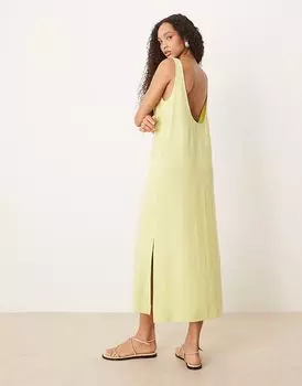 Платье миди с круглым вырезом ASOS DESIGN из льна цвета стираного лайма
