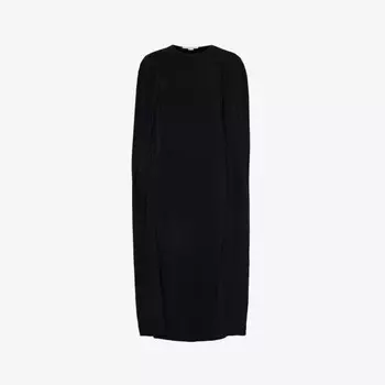Платье миди с круглым вырезом и накидкой из эластичной ткани Stella Mccartney, черный