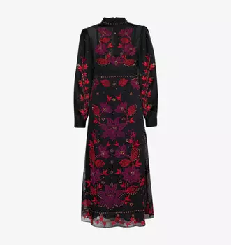 Платье миди с круглым вырезом и цветочной вышивкой Farm Rio, черный