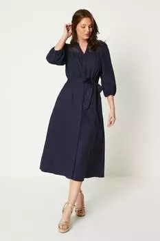 Платье миди с кружевной кокеткой и поясом Debenhams, темно-синий