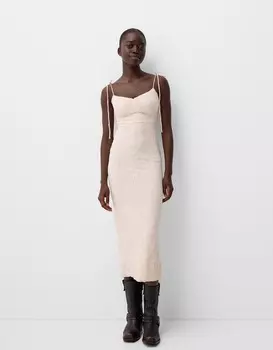 Платье миди с кружевной отделкой Bershka, розовый