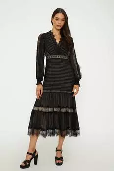 Платье миди с кружевной отделкой и вставками Oasis, черный