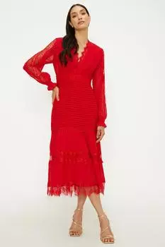 Платье миди с кружевной отделкой и вставками Oasis, красный