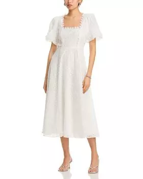 Платье миди с кружевной отделкой и ажурными вставками - эксклюзив AQUA, белый