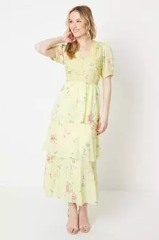 Платье миди с кружевным лифом и цветочным принтом Oasis, желтый