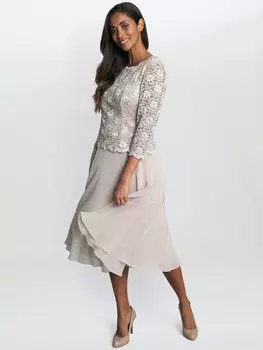 Платье миди с кружевным лифом и цветочным принтом Gina Bacconi Rona, темно-серый