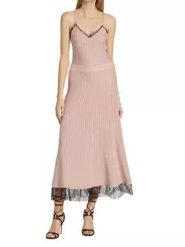 Платье миди с кружевными деталями в рубчик Jason Wu, цвет Blossom Pink