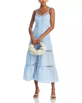 Платье миди с кружевными вставками - эксклюзив AQUA, синий