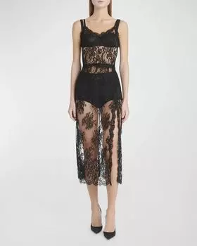 Платье миди с кружевом-бюстье Pizzo Chantilly Dolce&Gabbana, цвет Black