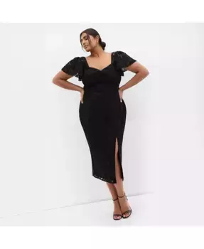 Платье миди с кружевом Maisie больших размеров CITY CHIC, черный