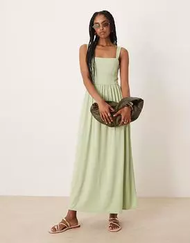 Платье миди с квадратным вырезом ASOS DESIGN цвета шалфея