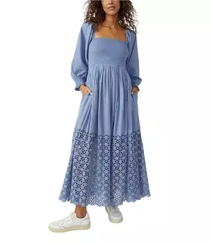 Платье миди с квадратным вырезом и длинными рукавами Free People Perfect Storm, синий